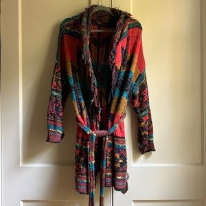 Free People Colorful Fringe Sweater with Tie